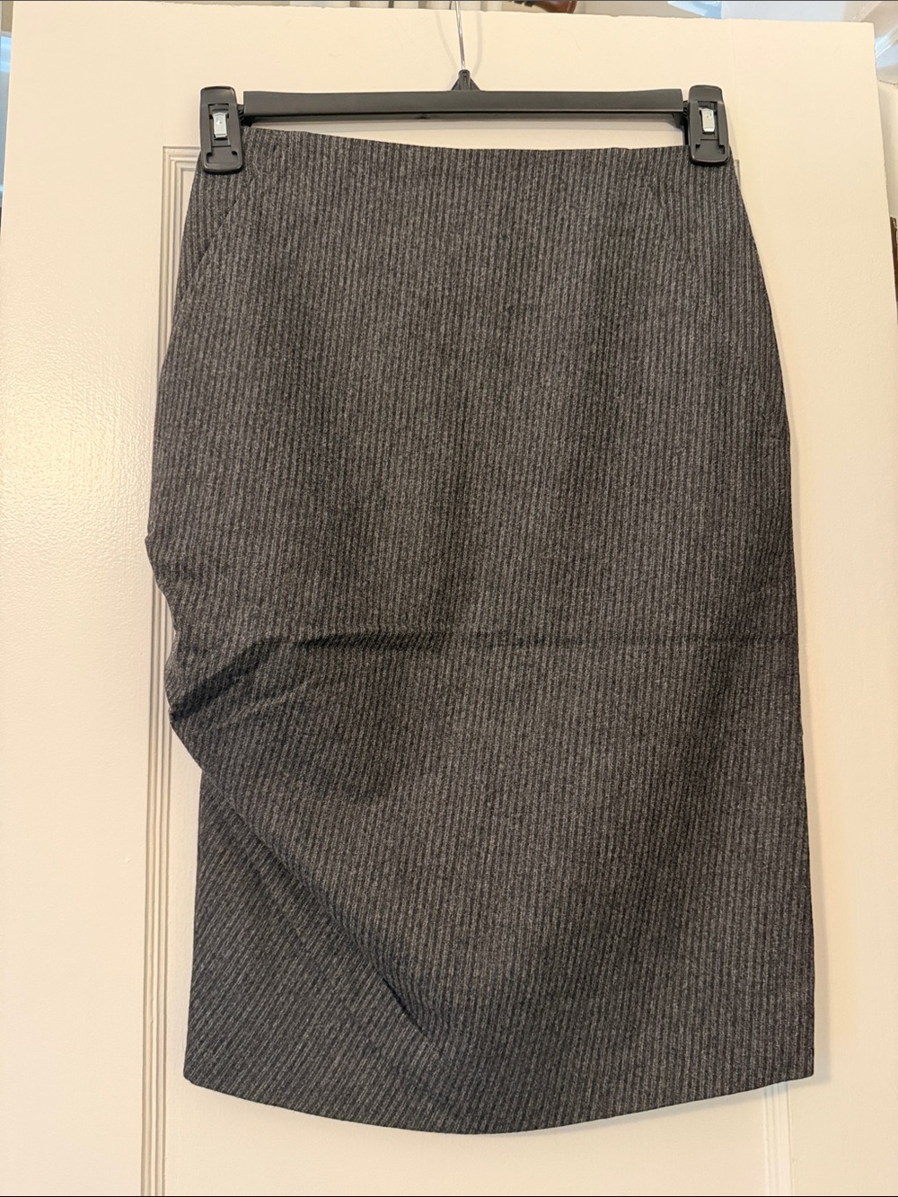 Brunello Cucinelli Pinstripe Woolen Pencil Skirt in Charcoal Gray